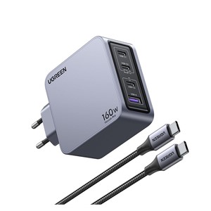 Ugreen Nexode Pro 160W GaN Charger with USB-C Cable Universal Black, Grey AC Fast charging Indoor