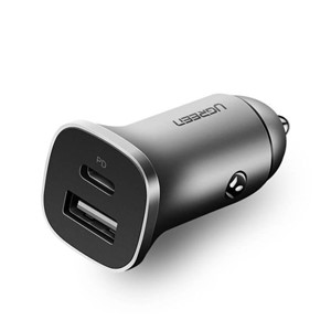 Ugreen USB + USB-C PD 18W car charger, gray - box