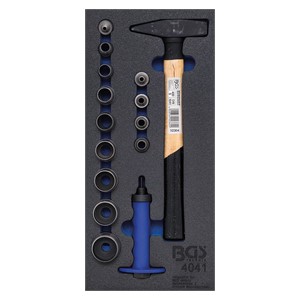 BGS Uložak za radionička kolica 1 /3: set metalnog alata za rupe, čekić | 15-dijelni