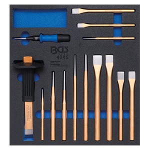 BGS Uložak za radionička kolica 2 /3: točkalo, dlijeto, gurač rascjepki | 14-dijelni