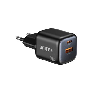 UNITEK 2x GAN 20W mains charger, black