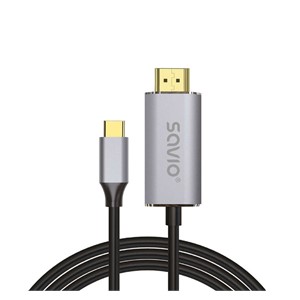 USB-C to HDMI 2.0B cable, 2m, silver /black, gold tips, SAVIO CL-171