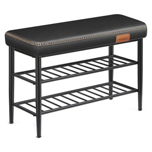 VASAGLE EKHO shoe bench, faux leather, 135 kg load capacity, black, 30 x 80 x 50 cm, retro 60