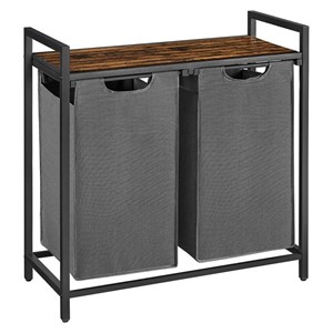 VASAGLE laundry basket with 2 compartments, black, BLH201G01