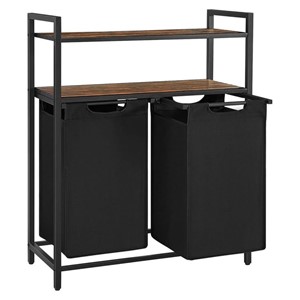 VASAGLE laundry basket with 2 compartments, black, BLH211B01