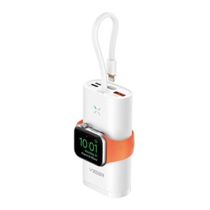 VEGER MagFan 10000 mAh portable battery, built-in cable and Apple Watch charger, white