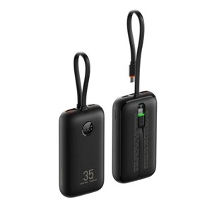 VEGER portable battery with built-in cables 10000 mAh, black