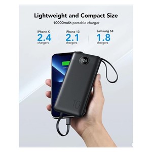 VEGER portable battery with built-in cables C10 10000 mAh, black