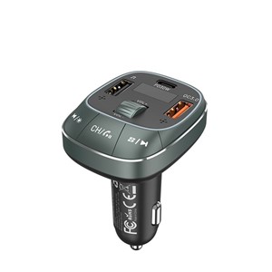 Vention 3-Port USB (C + A + A) Car Charger with FM Transmitter (30W /18W /5W) Black ABS Type
