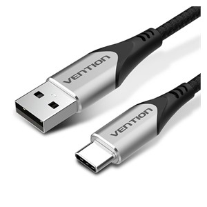 Vention Cotton Braided USB 2.0 A Male to C Male 3A Cable 2M Gray Aluminum Alloy Type