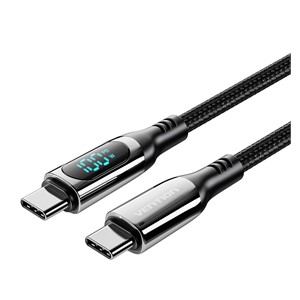 Vention Cotton Braided USB 2.0 C Male to C Male 5A Cable With LED Display 1.2M Black Zinc Alloy Type