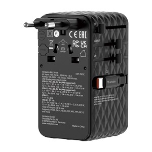 Verbatim Charge 'n' Travel 70W 2C retractable Universal Travel Adapter Black