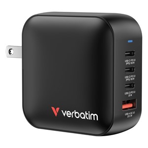 Verbatim Mini GaN Charger 100W 4 Port US plug with EU and UK adaptors