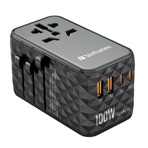 Verbatim UTA-06 100W GaN III Universal Travel Adapter with 2 x USB-C PD & QC 4+ & 2 x USB-A QC 3.0 ports