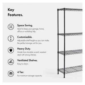 VonHaus 4-tier wire shelving unit