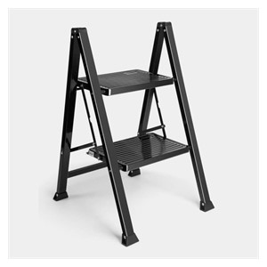 VonHaus metal two-step slim ladder, black