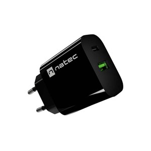 WALL CHARGER NATEC RIBERA 1X USB-A + 1X USB-C 20W BLACK