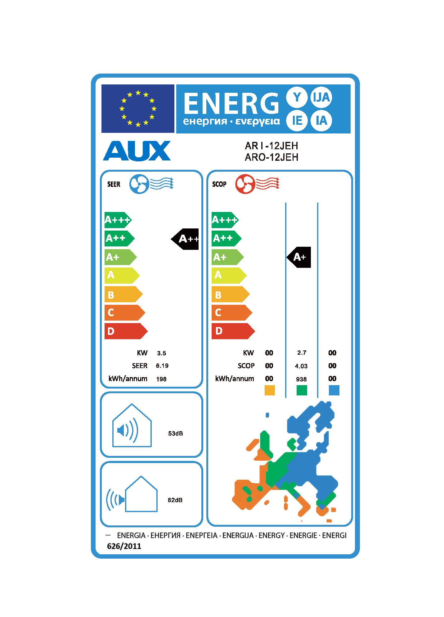 Energetska učinkovitost AUX J-Smart 3.5 kW