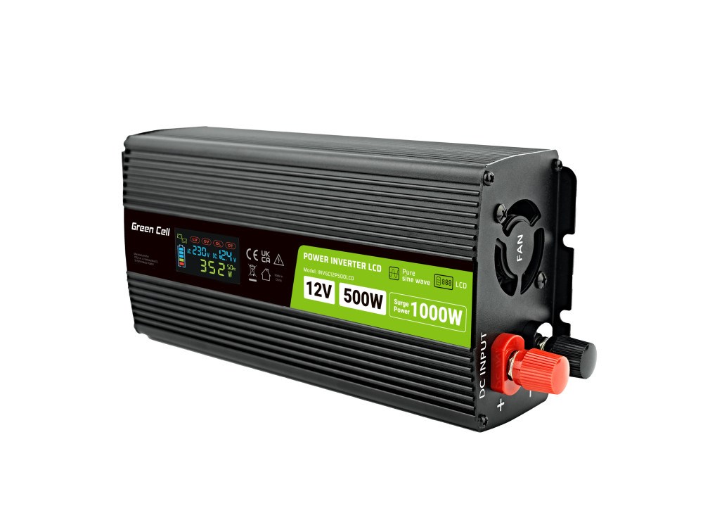 Green Cell inverter 12V 500W čisti sinus LCD