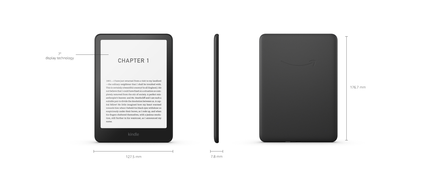 Detalj 7" 300 ppi E Ink zaslona na Kindle Paperwhite 2024