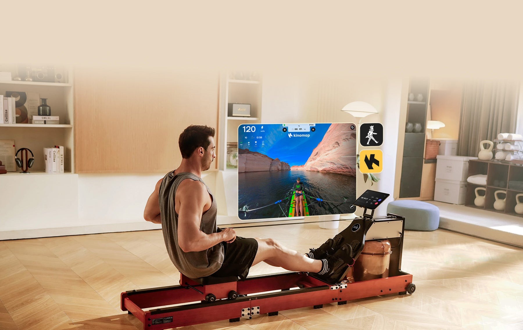 Zaslon za praćenje treninga na KingSmith WM10 spravi za veslanje