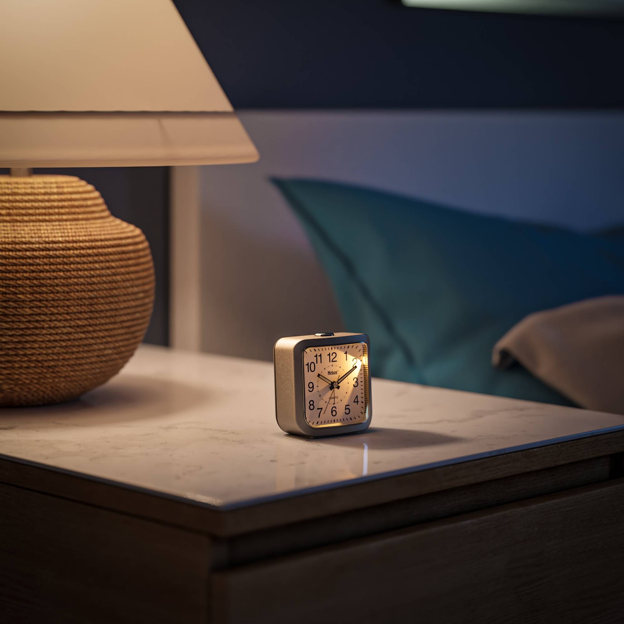 Mebus 56988 Grau Quarzwecker na noćnom ormariću s uključenim osvjetljenjem