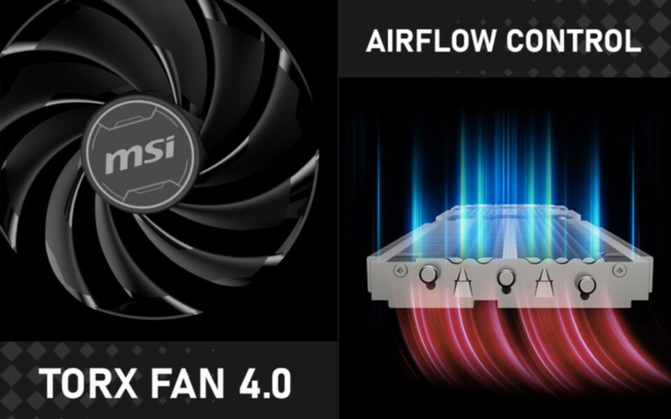MSI GeForce RTX 4070 Ti SUPER VENTUS 3X OC – detalj hlađenja s TORX Fan 4.0 ventilatorima