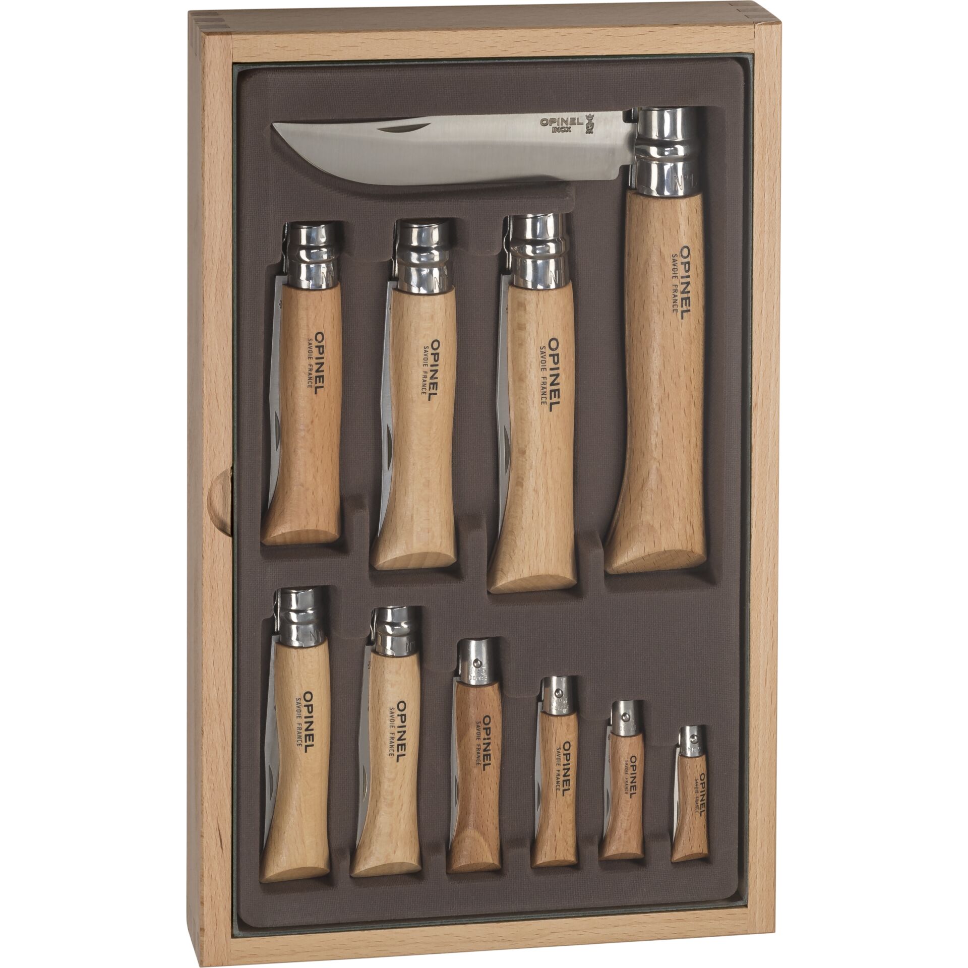 Opinel Collector Set Wood Box 10-piece Pocket Knives kolekcionarski set noževa