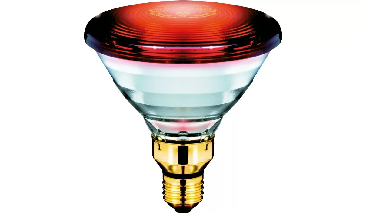 Detalj crvenog stakla Philips infrared lamp PAR38 IR