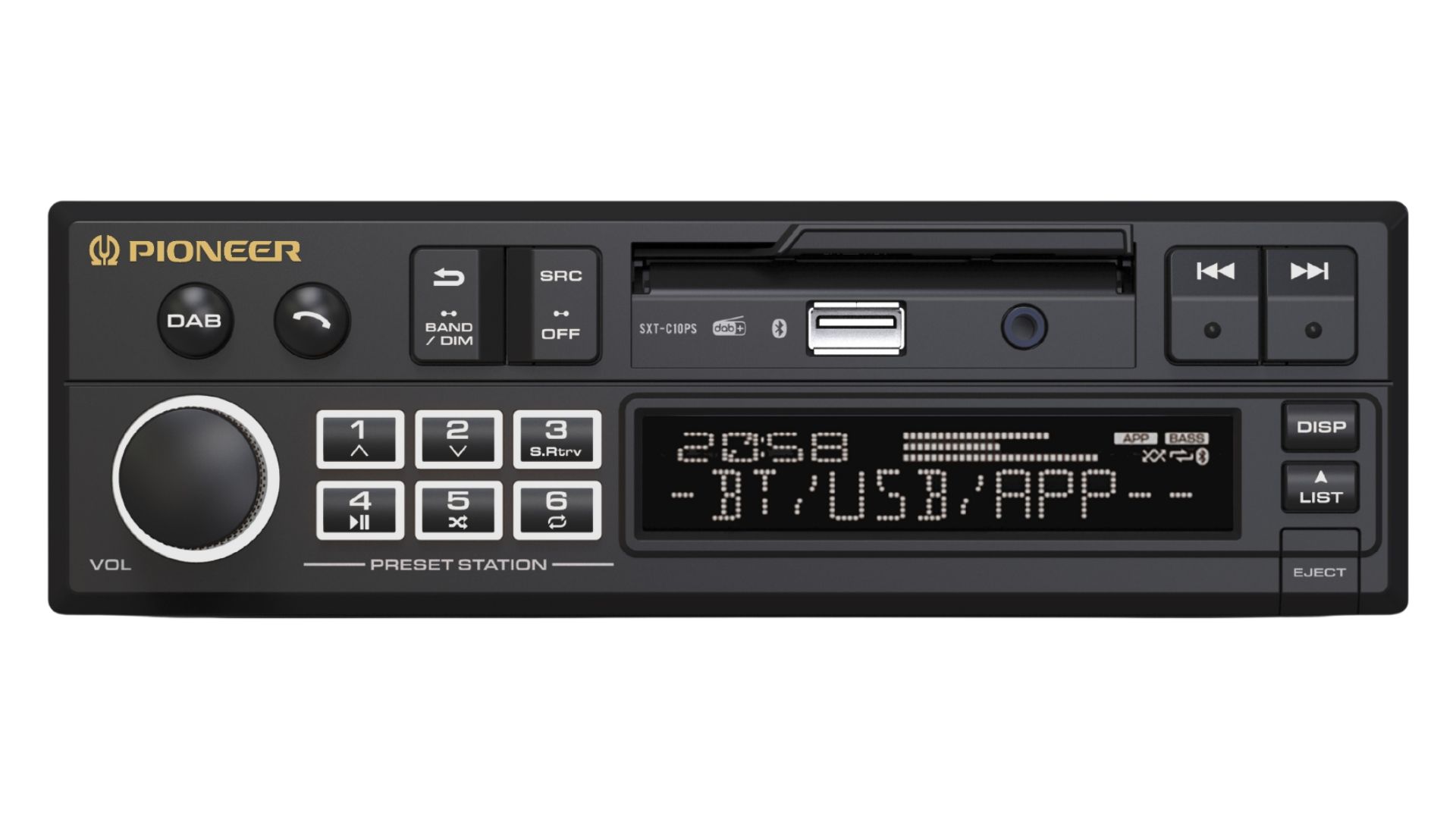 Pioneer SXT-C10PS detalj skrivenih USB i AUX priključaka ispod retro poklopca