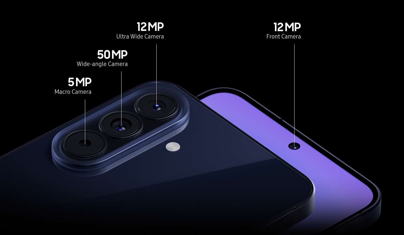 Sustav kamera Samsung Galaxy A57 5G s prikazom 50 MP, 12 MP i 5 MP kamera te 12 MP prednje kamere