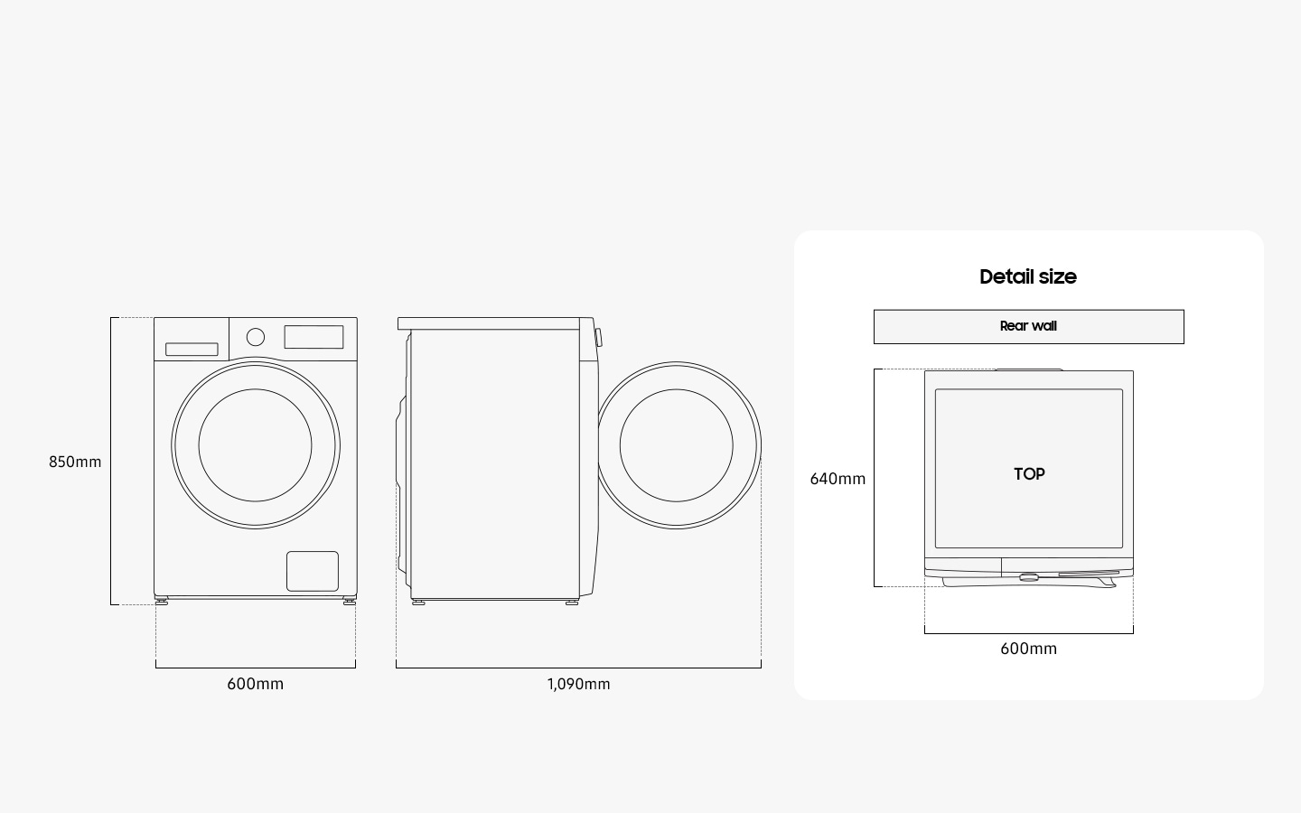 Dimenzije perilice i sušilice Samsung WD90DG5B15BHLE