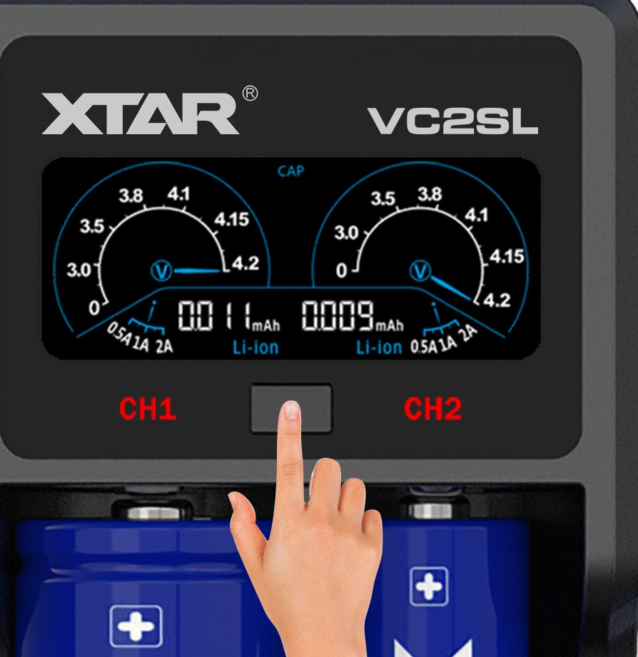 Detalj XTAR VC2SL punjača baterija