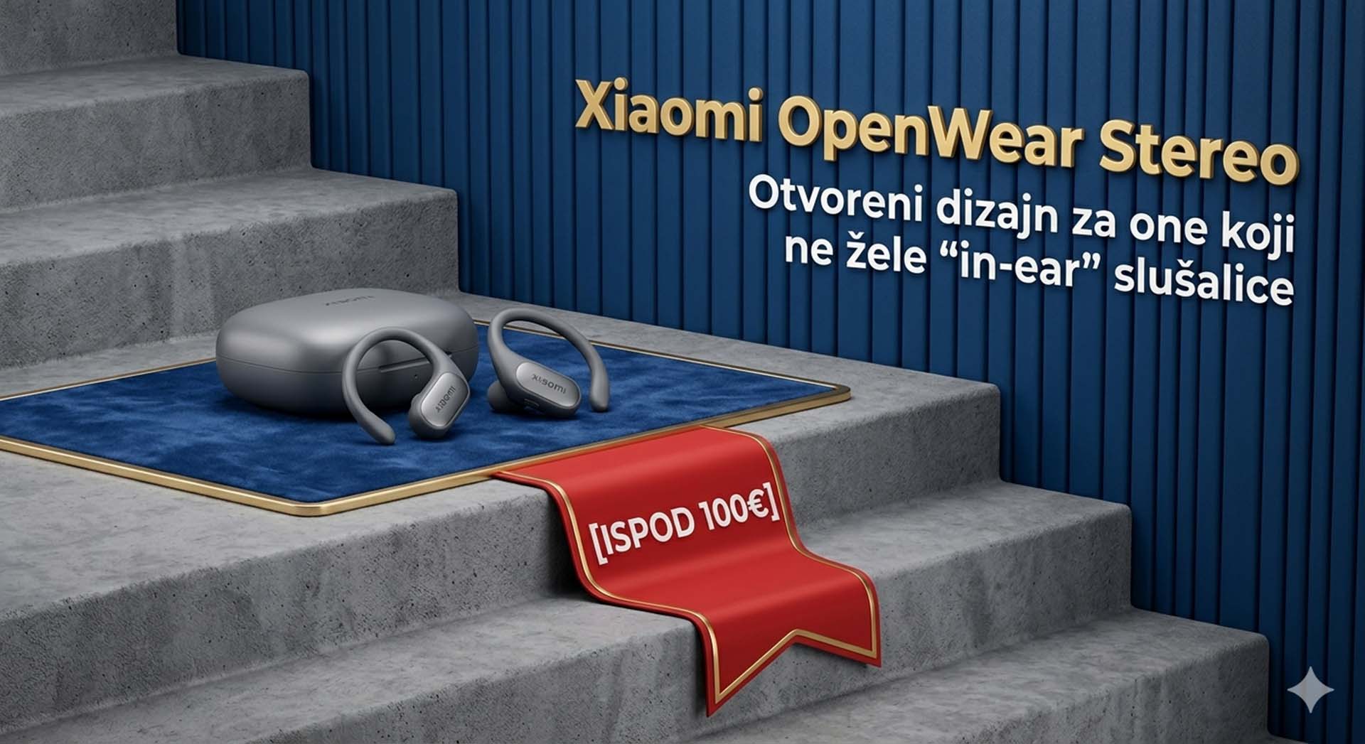 Profesionalna studijska fotografija  Xiaomi OpenWear Stereo bežičnih slušalica do 100 eura na tamnoplavoj pozadini.